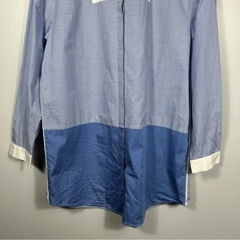 Lafayette 148 Blue White Pinstripe Chambray Colorblock Tunic Blouse Size Medium - Picture 10 of 15